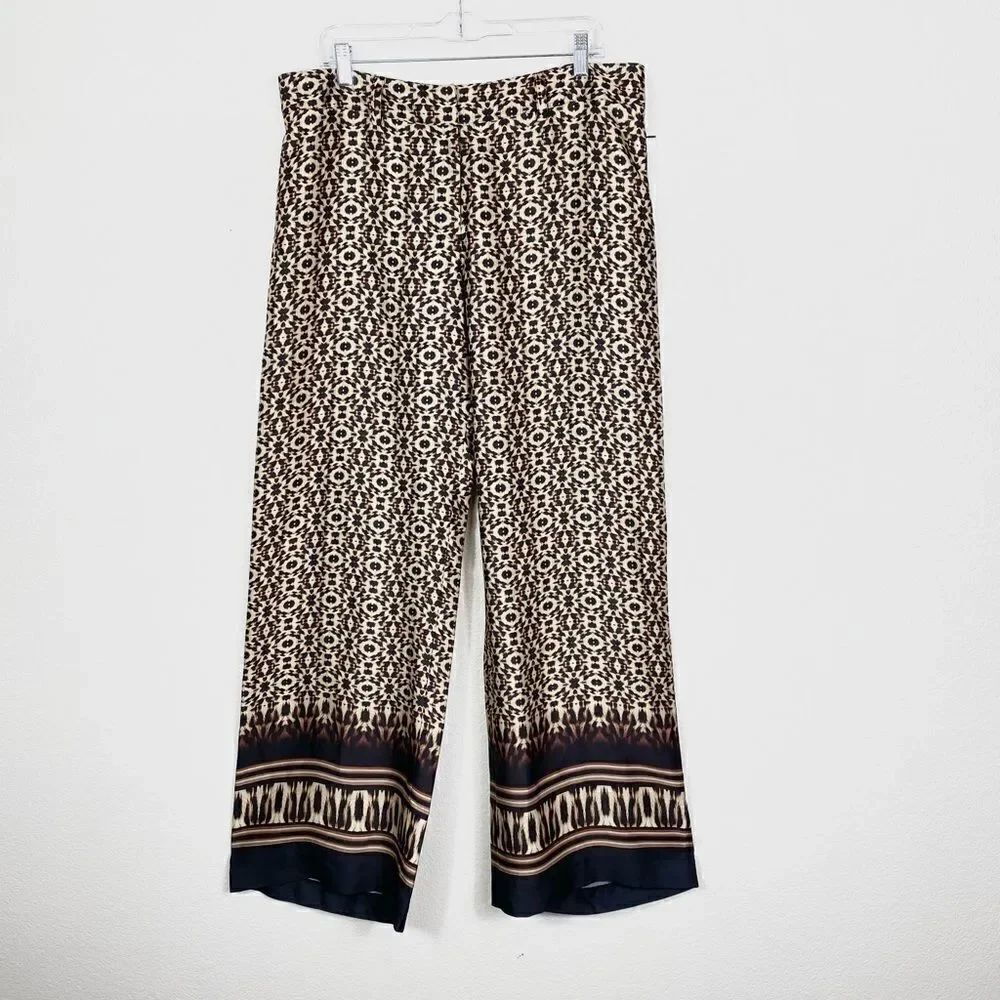 NWT Cache Black & Tan Printed Lightweight Wide Leg Pants
